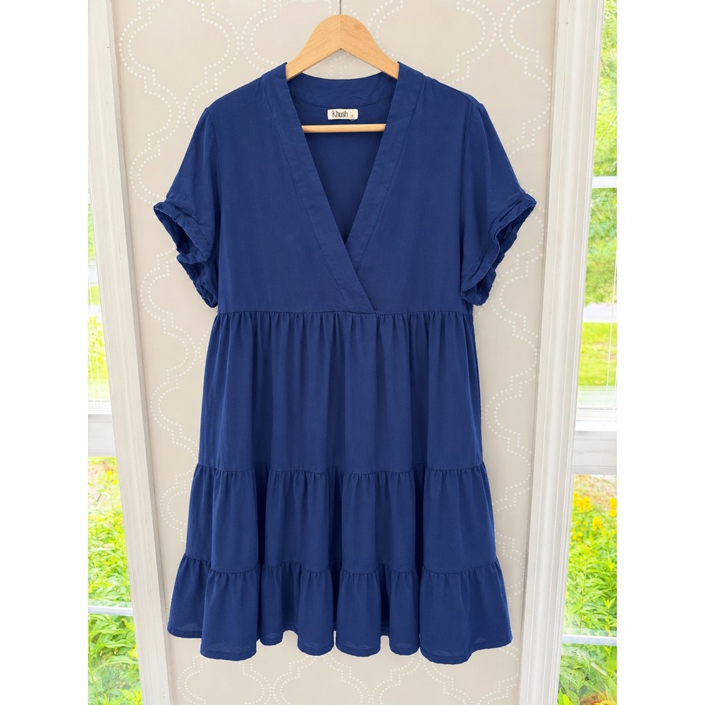 Khush Mini Dress Blue Tiered V-Neck Babydoll XL